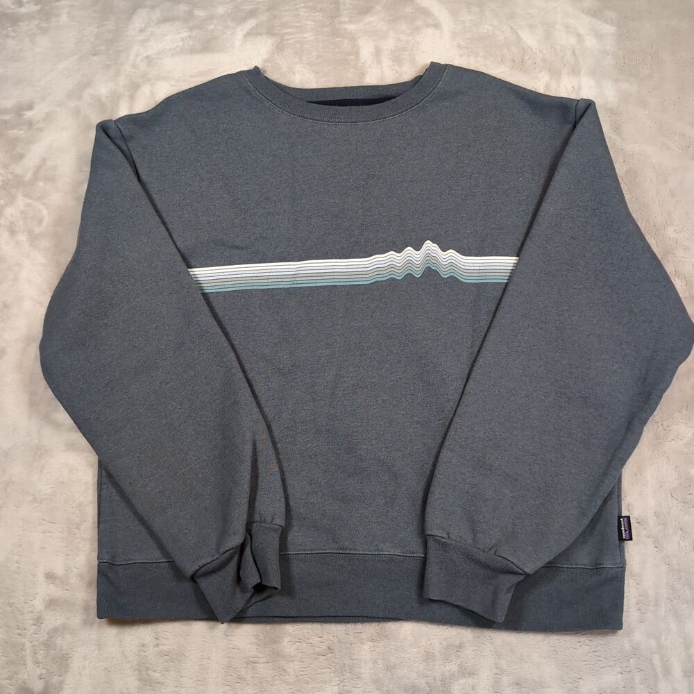 Patagonia Ridge Rise Stripe Uprisal Crew Sweatshirt Womens Large Gray Hiking